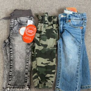 Set of Three boys 12 months' Pants - Camouflage, Denim, and Gray
